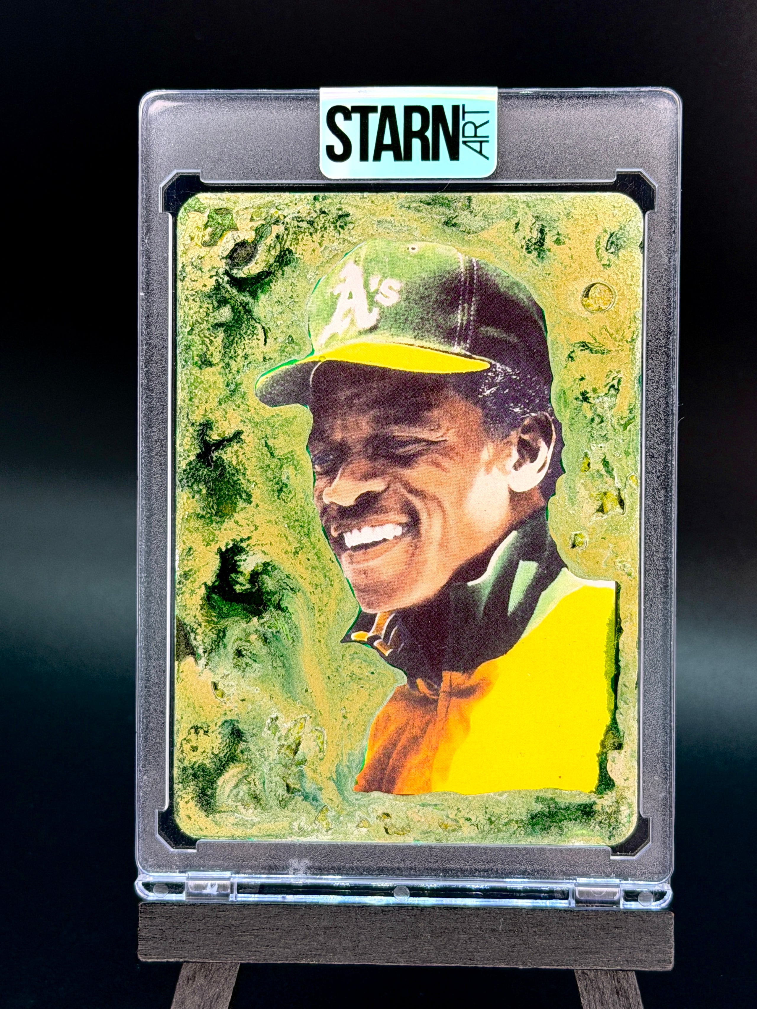 Rickey Henderson Custom 1/1 Baseball Card Art - Painted and Embossed