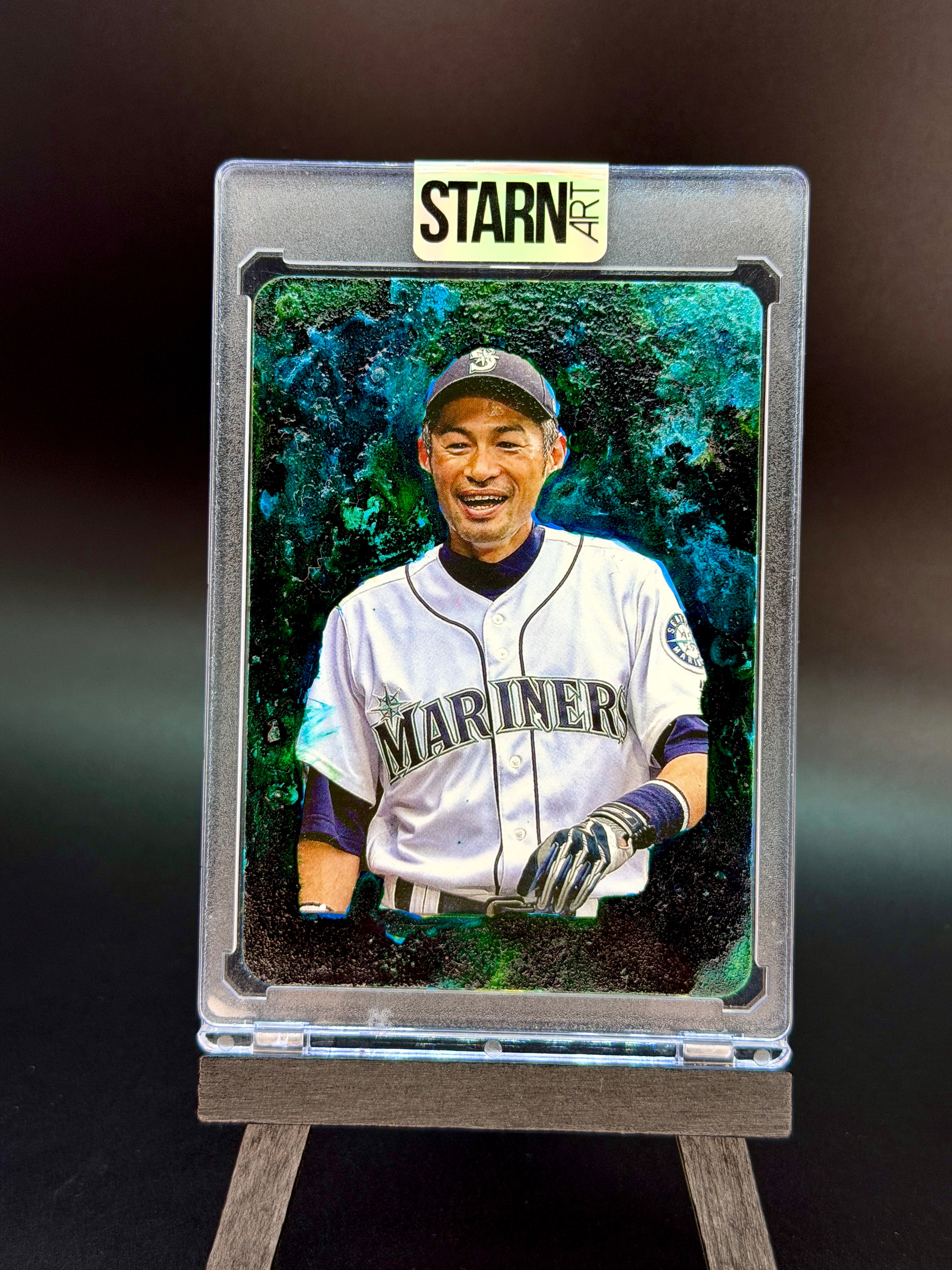 Ichiro Custom 1/1 Baseball Card Art - Painted and Embossed