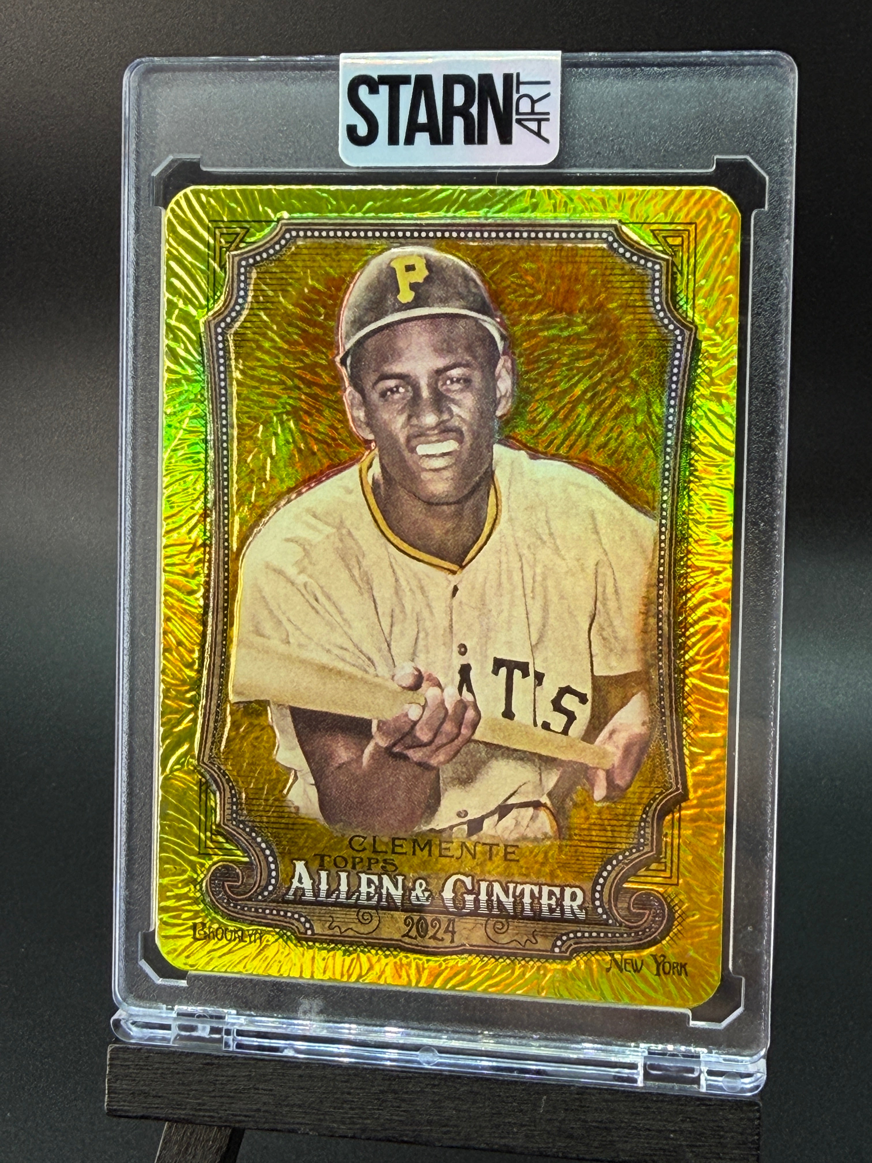 Roberto Clemente Custom 1/1 Baseball Card Art - Painted and Embossed