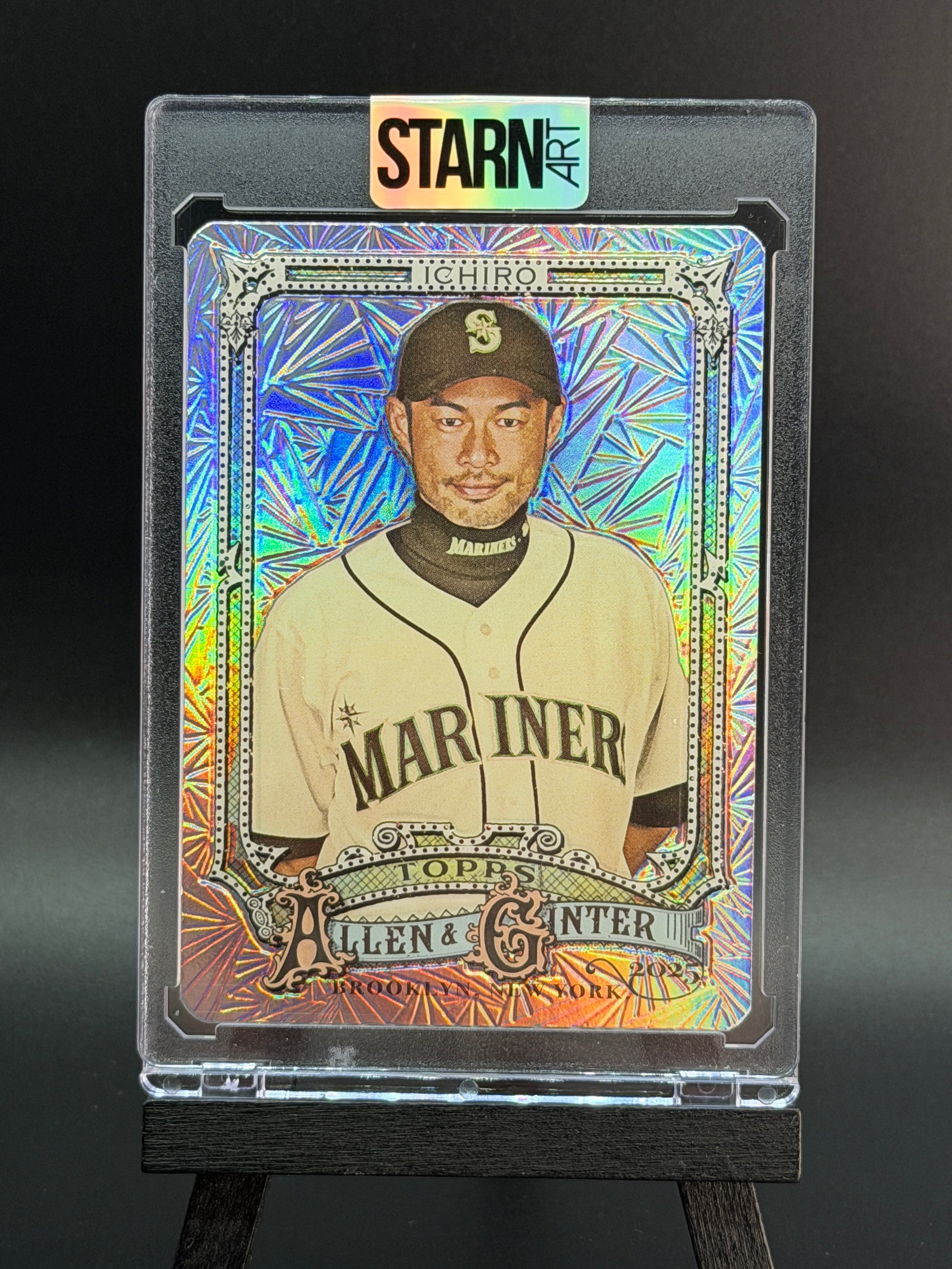 Ichiro Custom 1/1 Baseball Card Art - Painted and Embossed