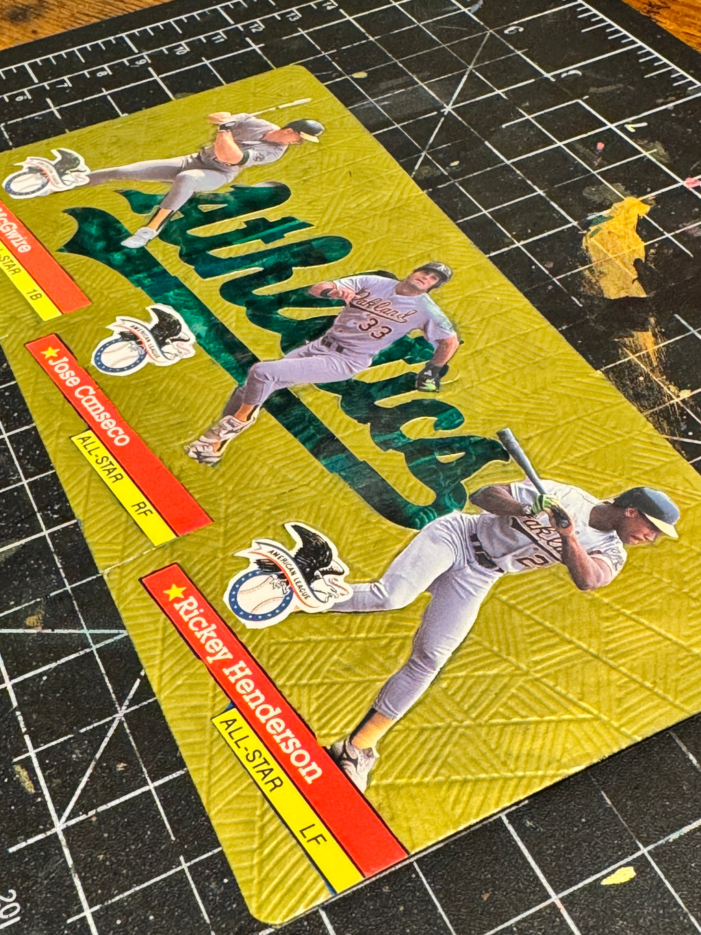 Jose Canseco, Mark McGwire, Rickey Henderson Custom Set - 1/1 Baseball Card Art - Painted and Embossed