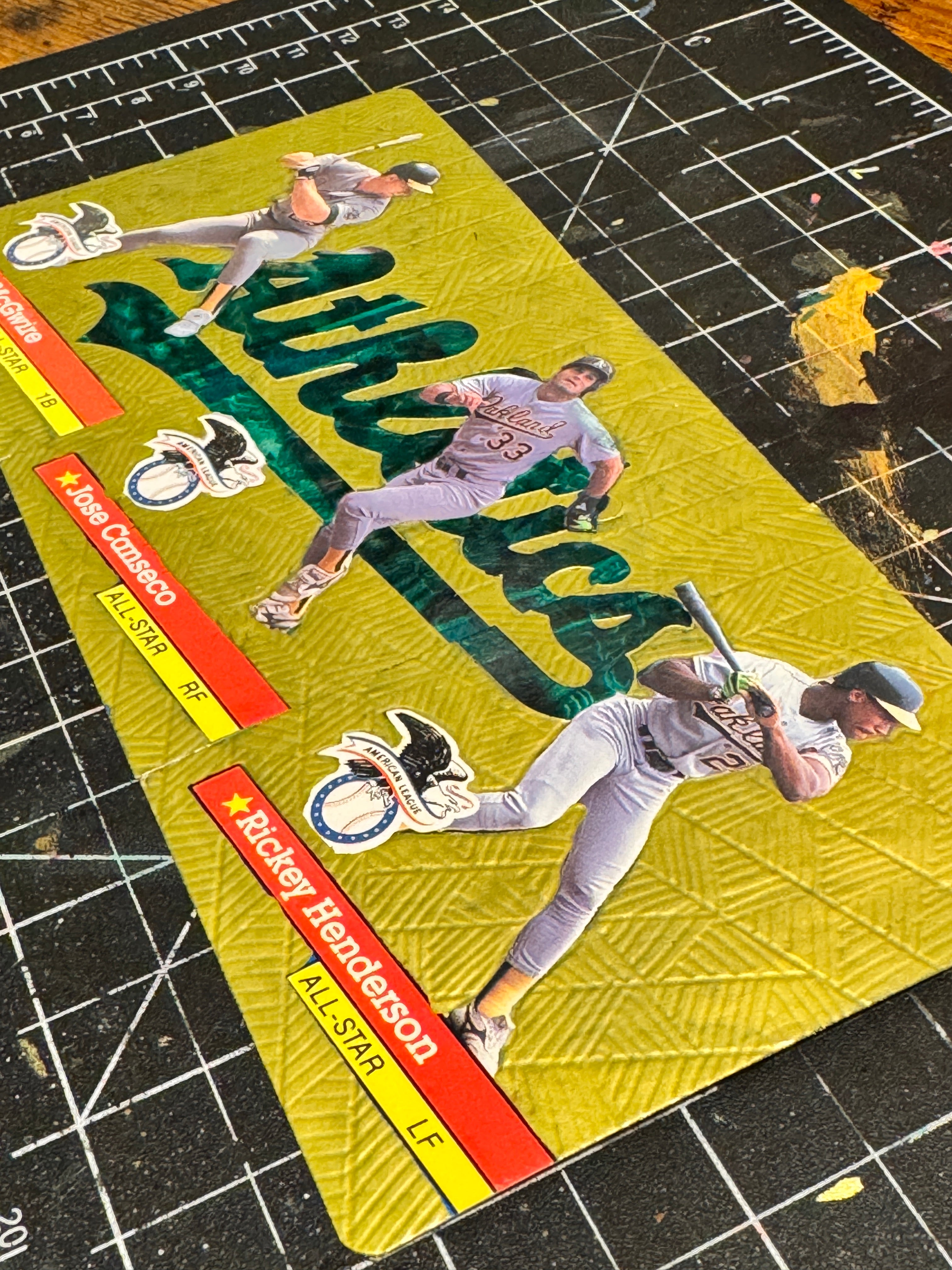 Jose Canseco, Mark McGwire, Rickey Henderson Custom Set - 1/1 Baseball Card Art - Painted and Embossed