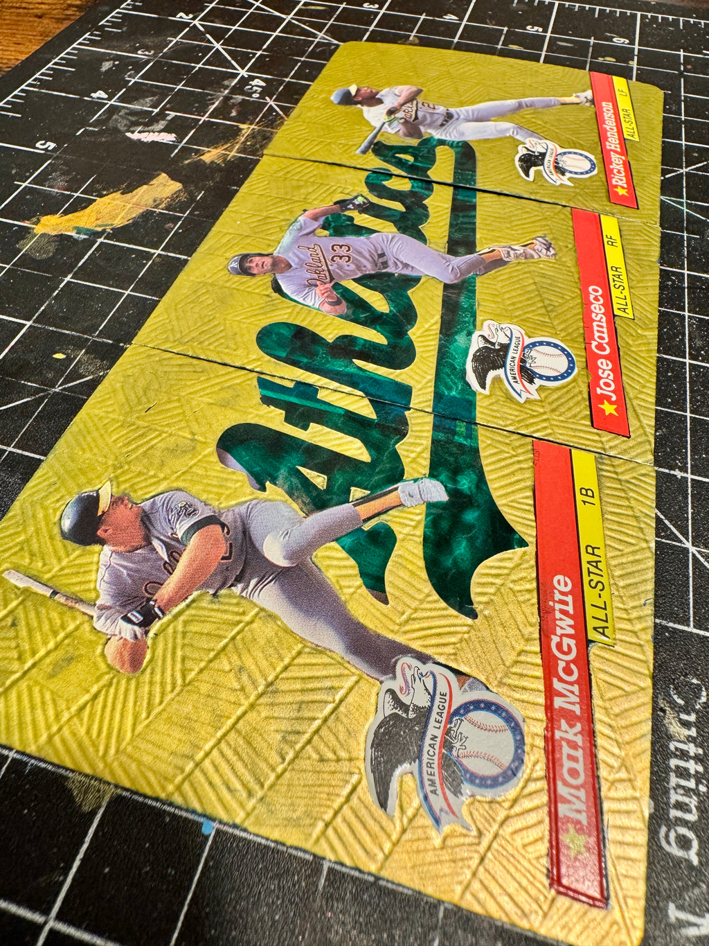 Jose Canseco, Mark McGwire, Rickey Henderson Custom Set - 1/1 Baseball Card Art - Painted and Embossed