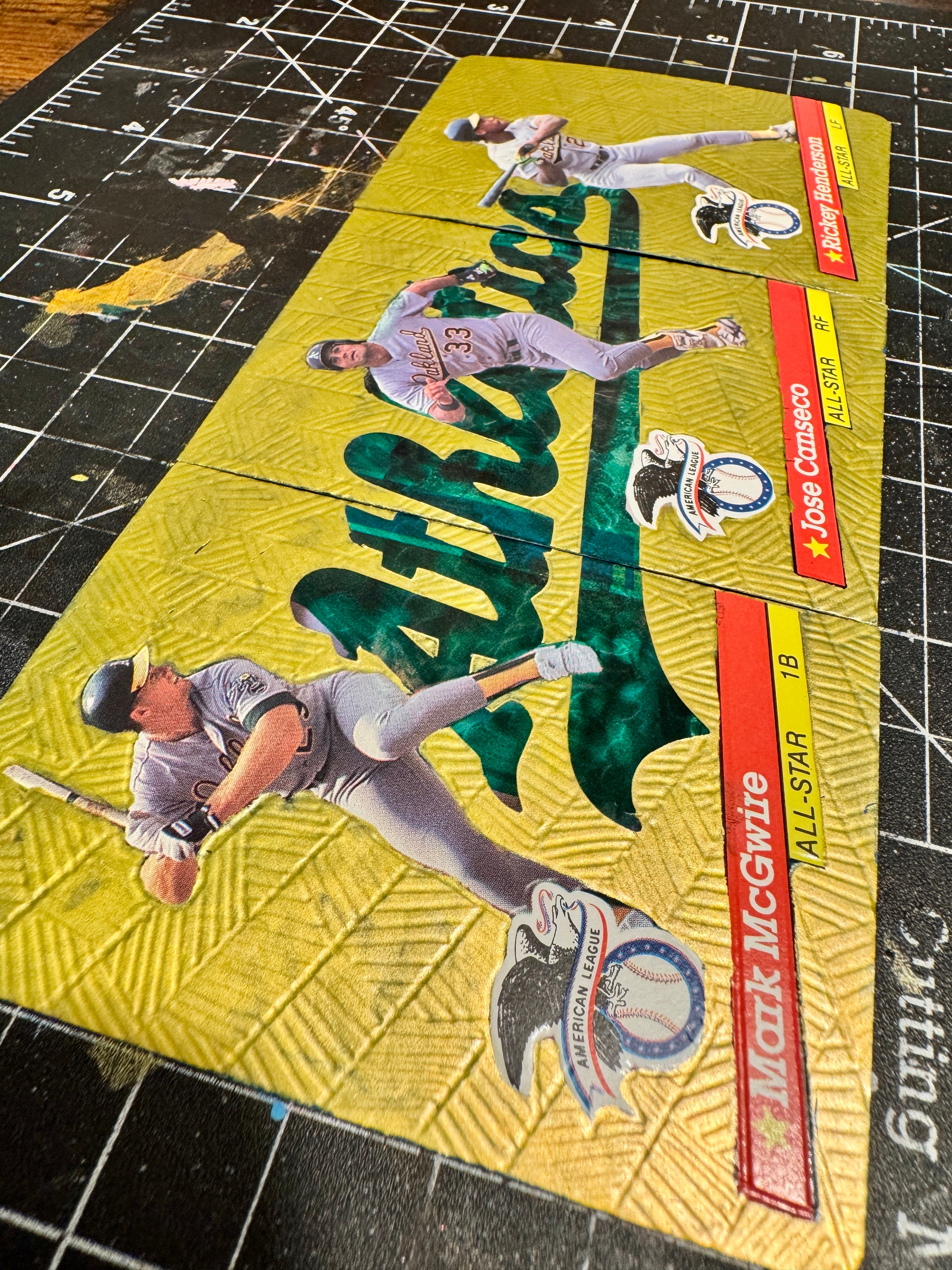 Jose Canseco, Mark McGwire, Rickey Henderson Custom Set - 1/1 Baseball Card Art - Painted and Embossed