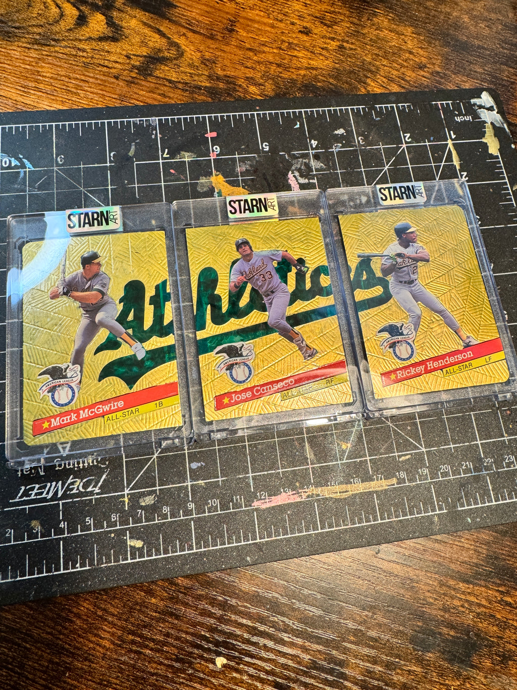 Jose Canseco, Mark McGwire, Rickey Henderson Custom Set - 1/1 Baseball Card Art - Painted and Embossed