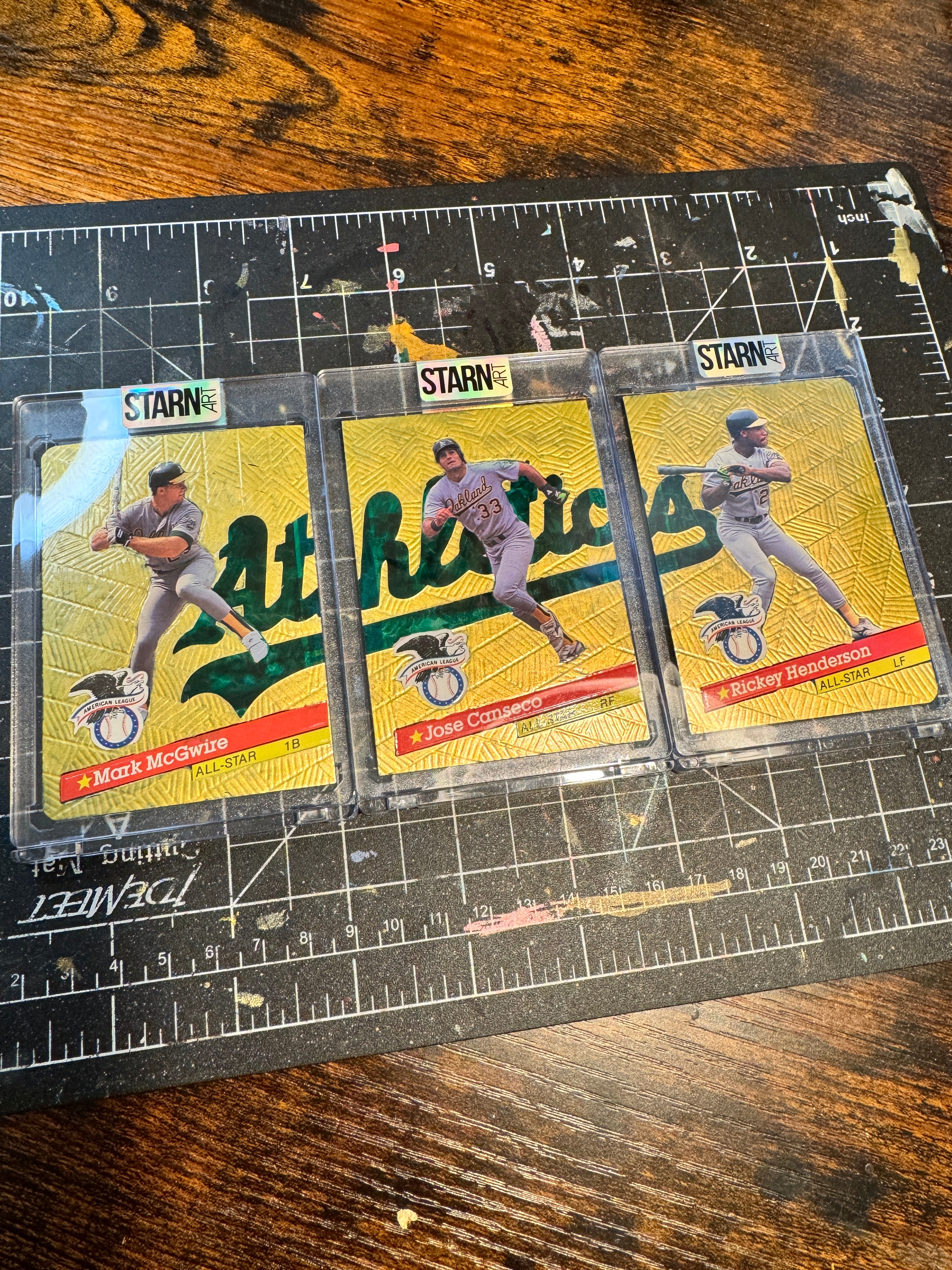 Jose Canseco, Mark McGwire, Rickey Henderson Custom Set - 1/1 Baseball Card Art - Painted and Embossed