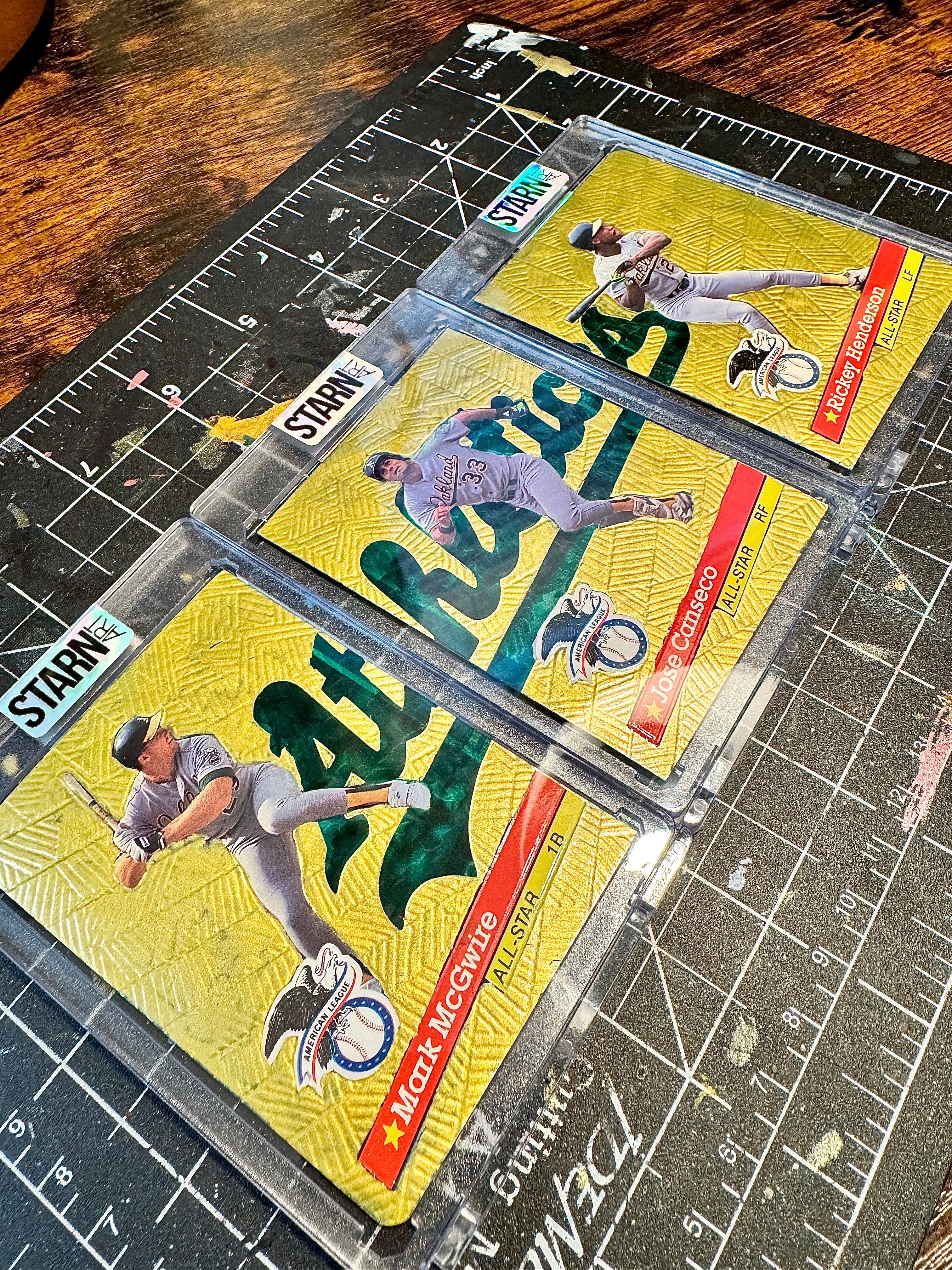 Jose Canseco, Mark McGwire, Rickey Henderson Custom Set - 1/1 Baseball Card Art - Painted and Embossed