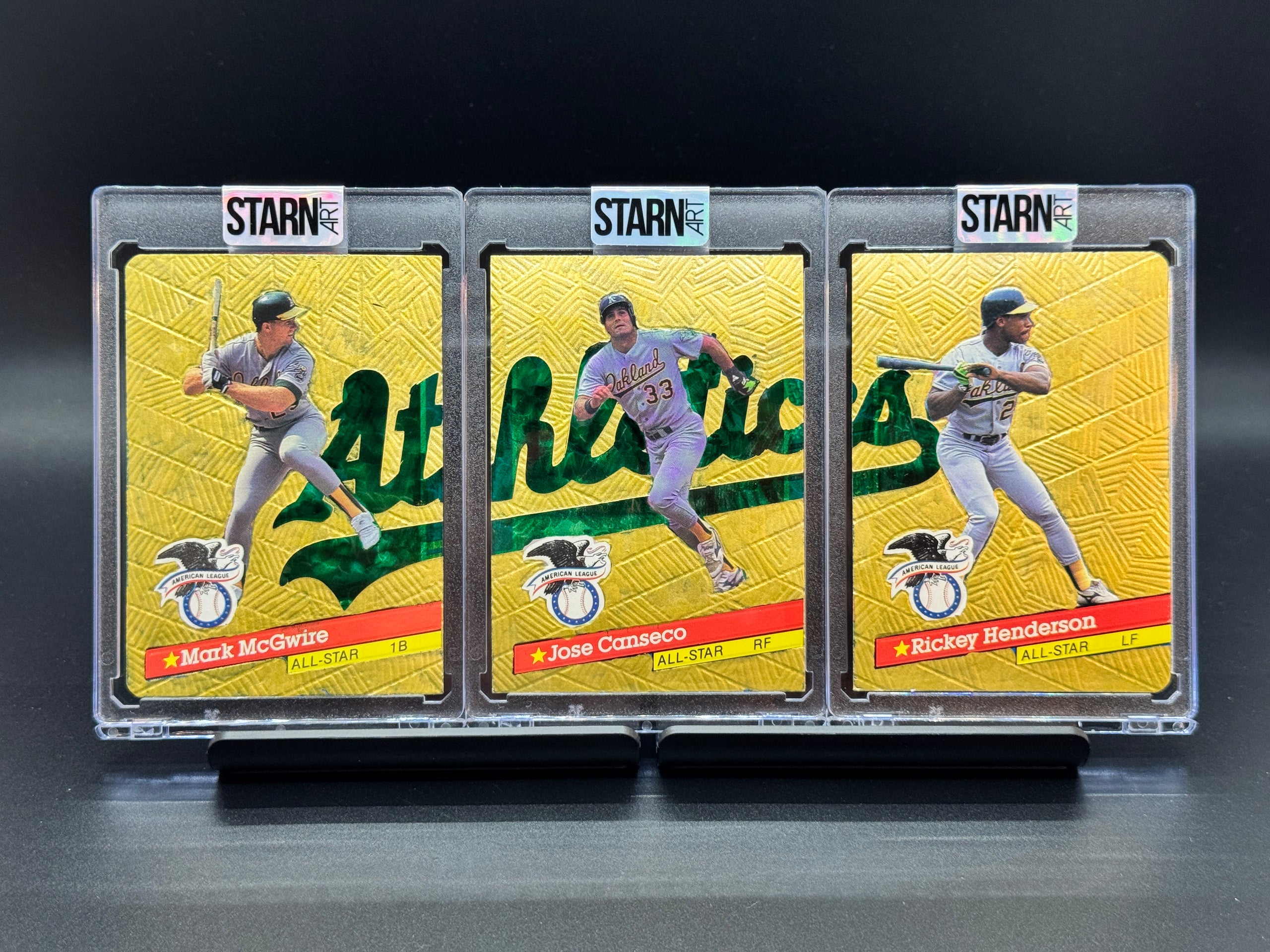 Jose Canseco, Mark McGwire, Rickey Henderson Custom Set - 1/1 Baseball Card Art - Painted and Embossed