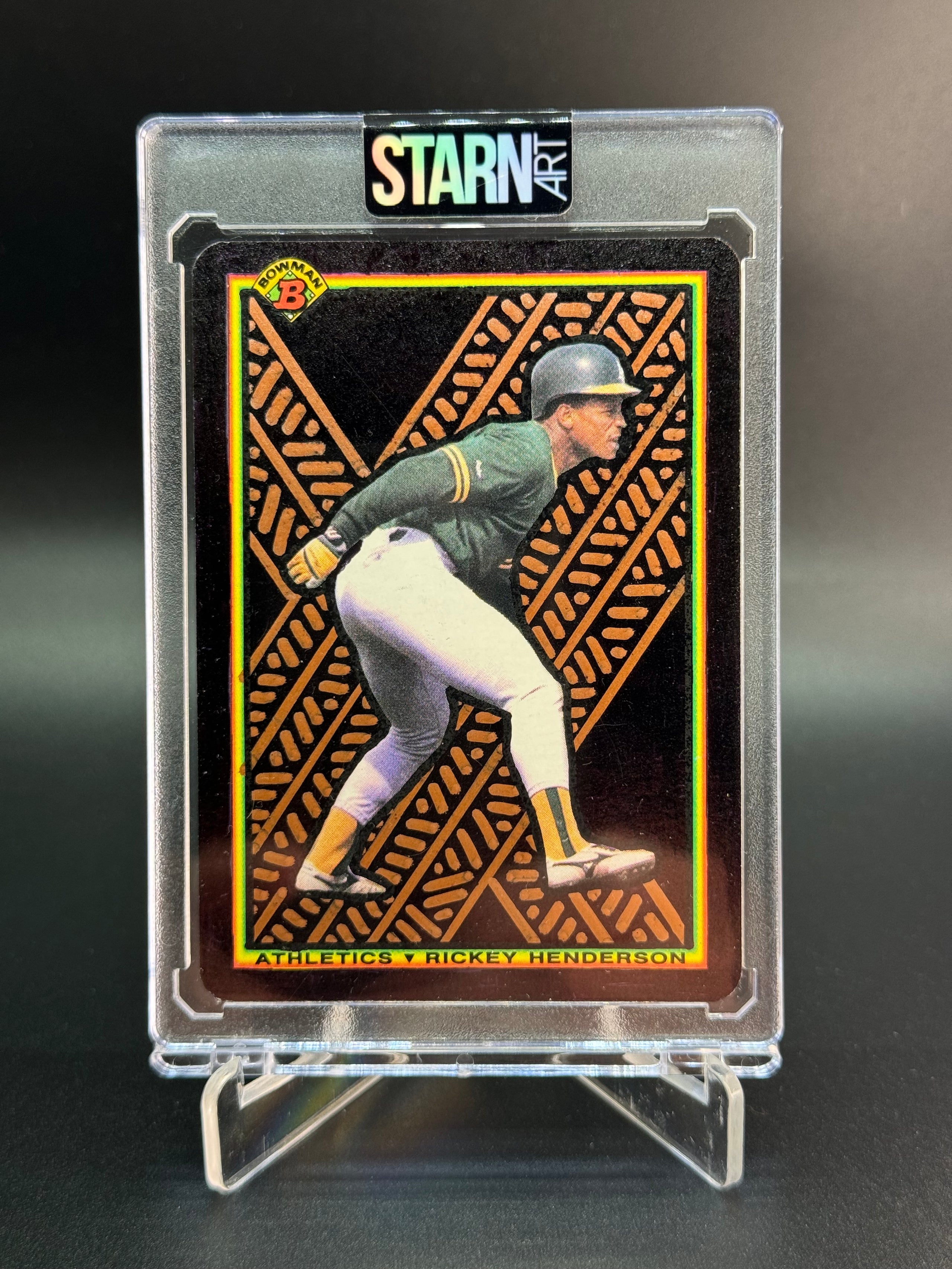 Rickey Henderson Custom 1/1 Baseball Card Art - Painted and Embossed