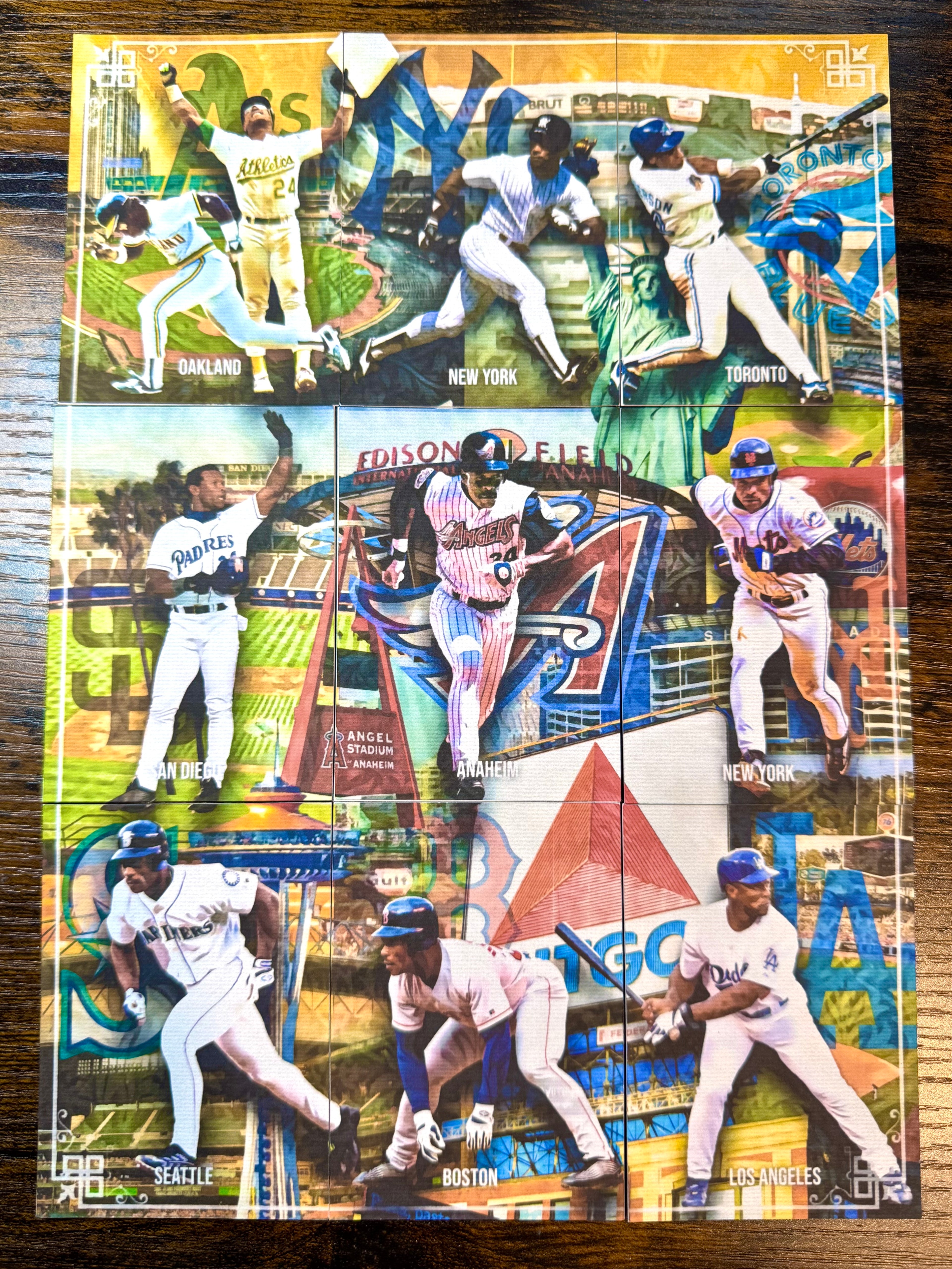 Rickey Henderson Baseball Card Art – 9-Card Puzzle Set – Handmade Limited Edition Sports Collectible (Only 10 Sets Made)