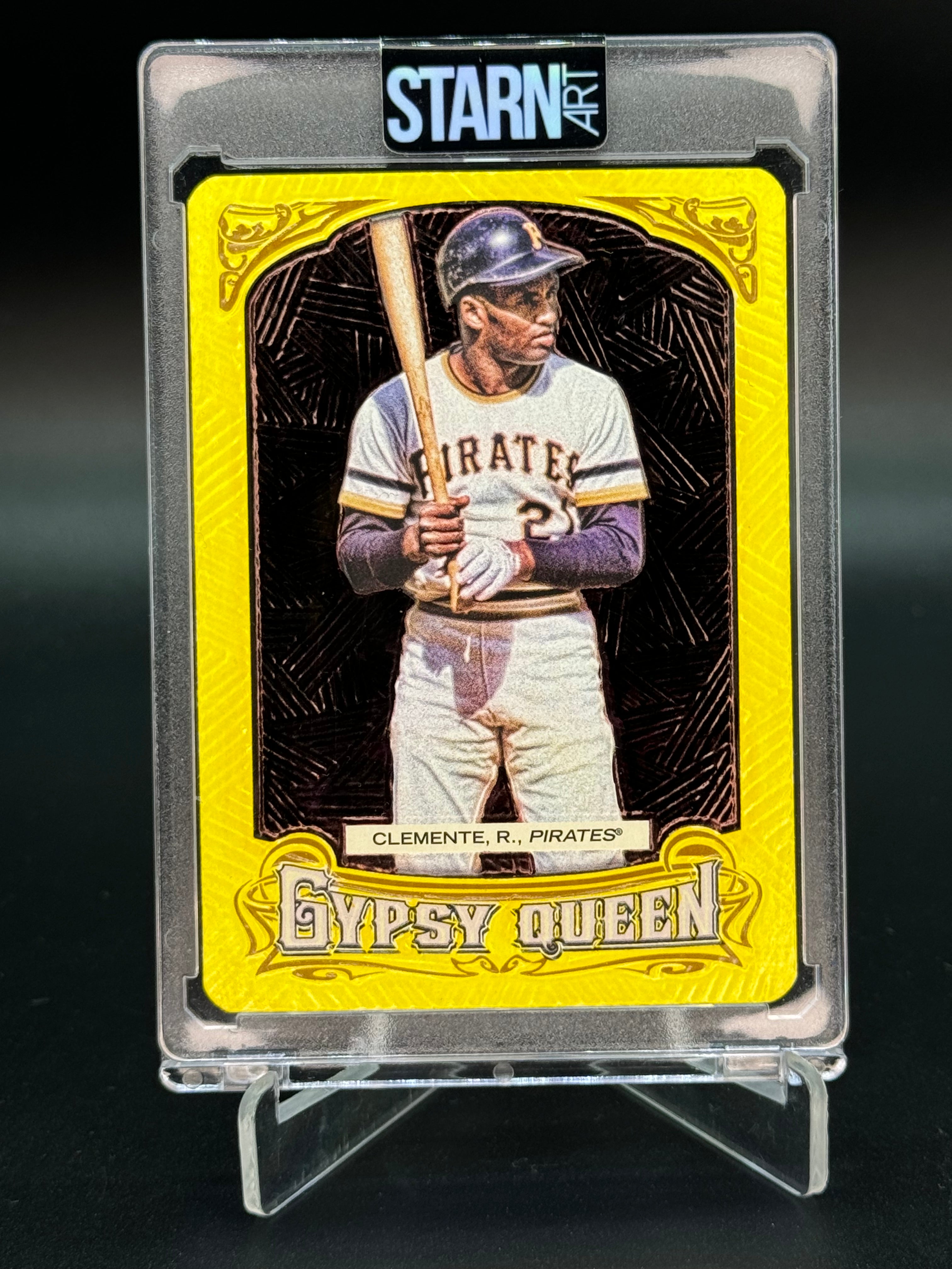 Roberto Clemente Custom 1/1 Baseball Card Art - Painted and Embossed