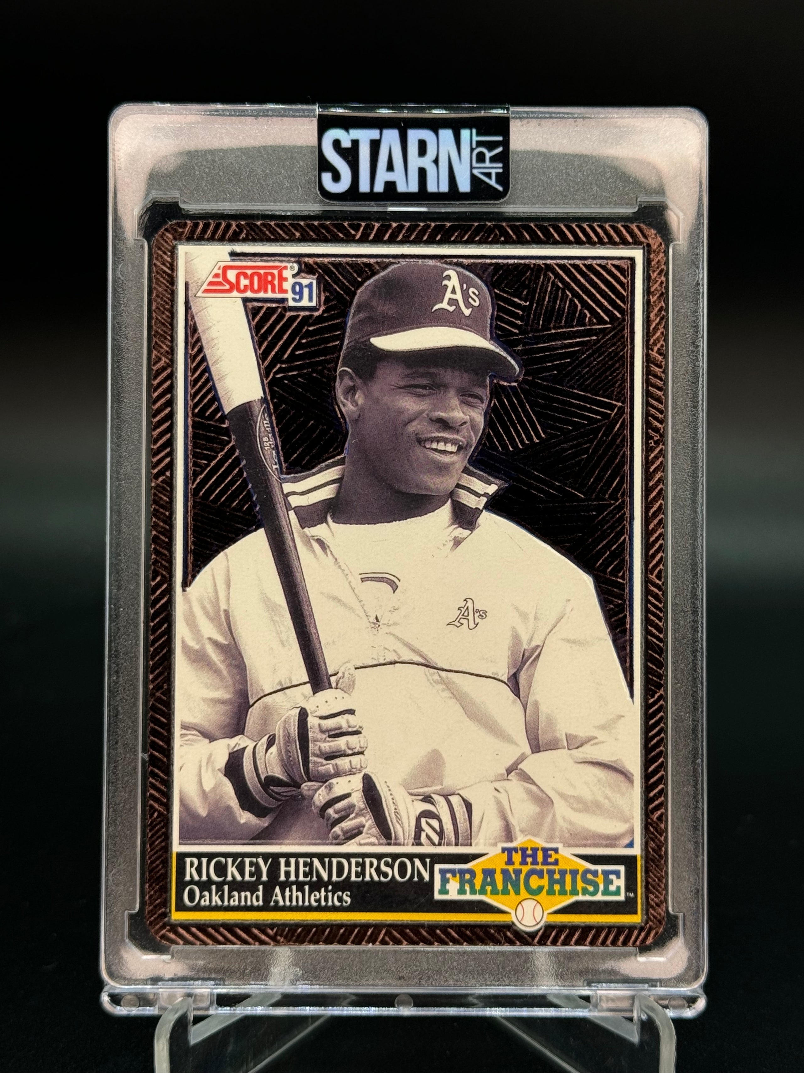 Rickey Henderson Custom 1/1 Baseball Card Art - Painted and Embossed