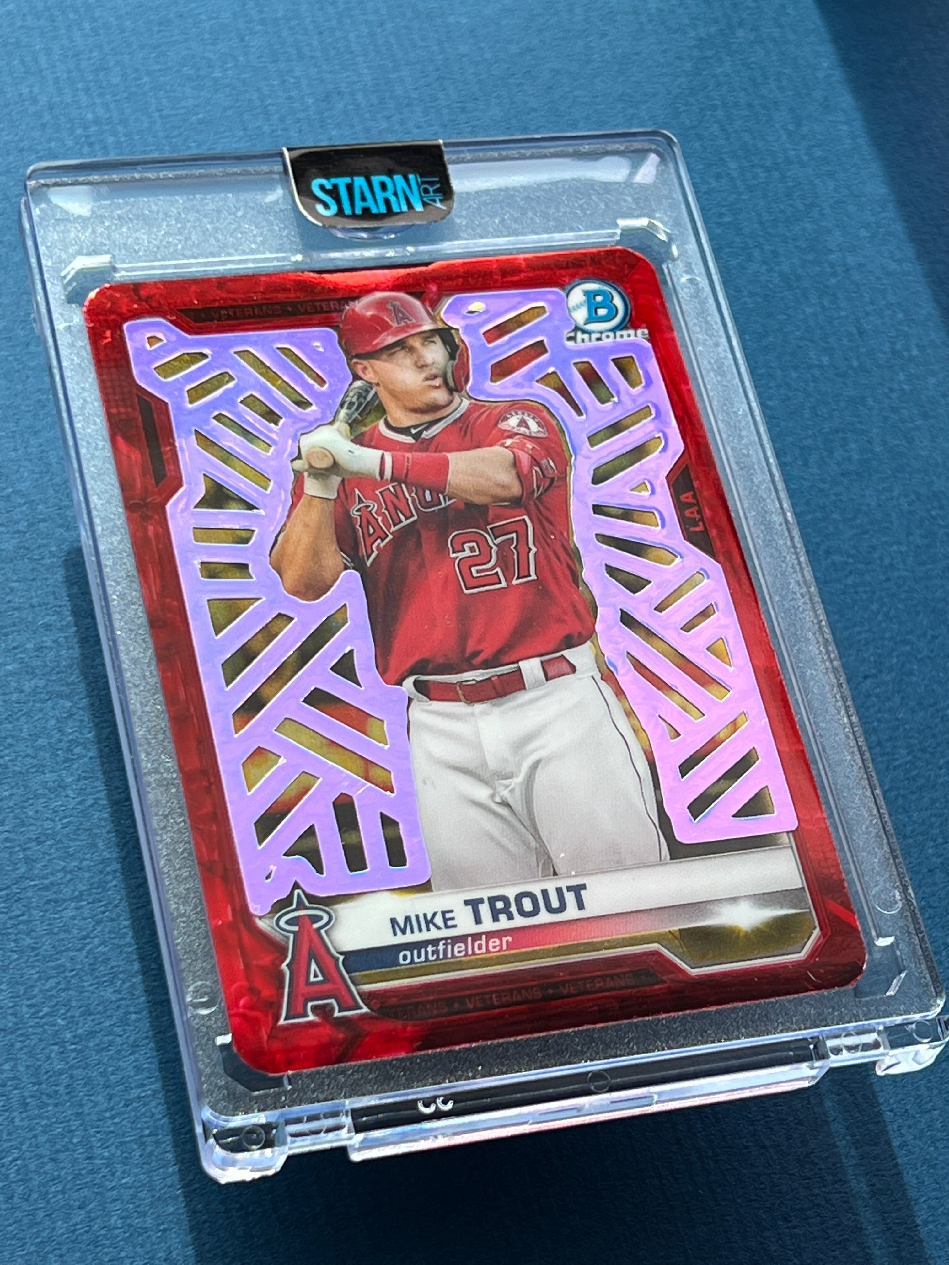 Mike Trout Custom 1/1 Baseball Card Art - Painted and Embossed