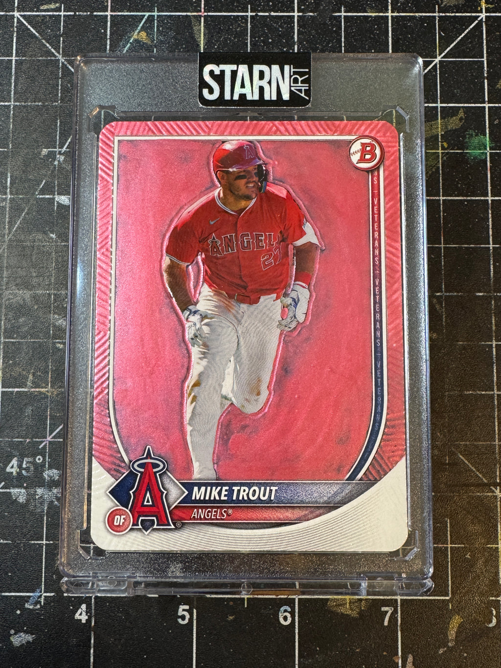 Mike Trout Custom 1/1 Baseball Card Art - Painted and Embossed