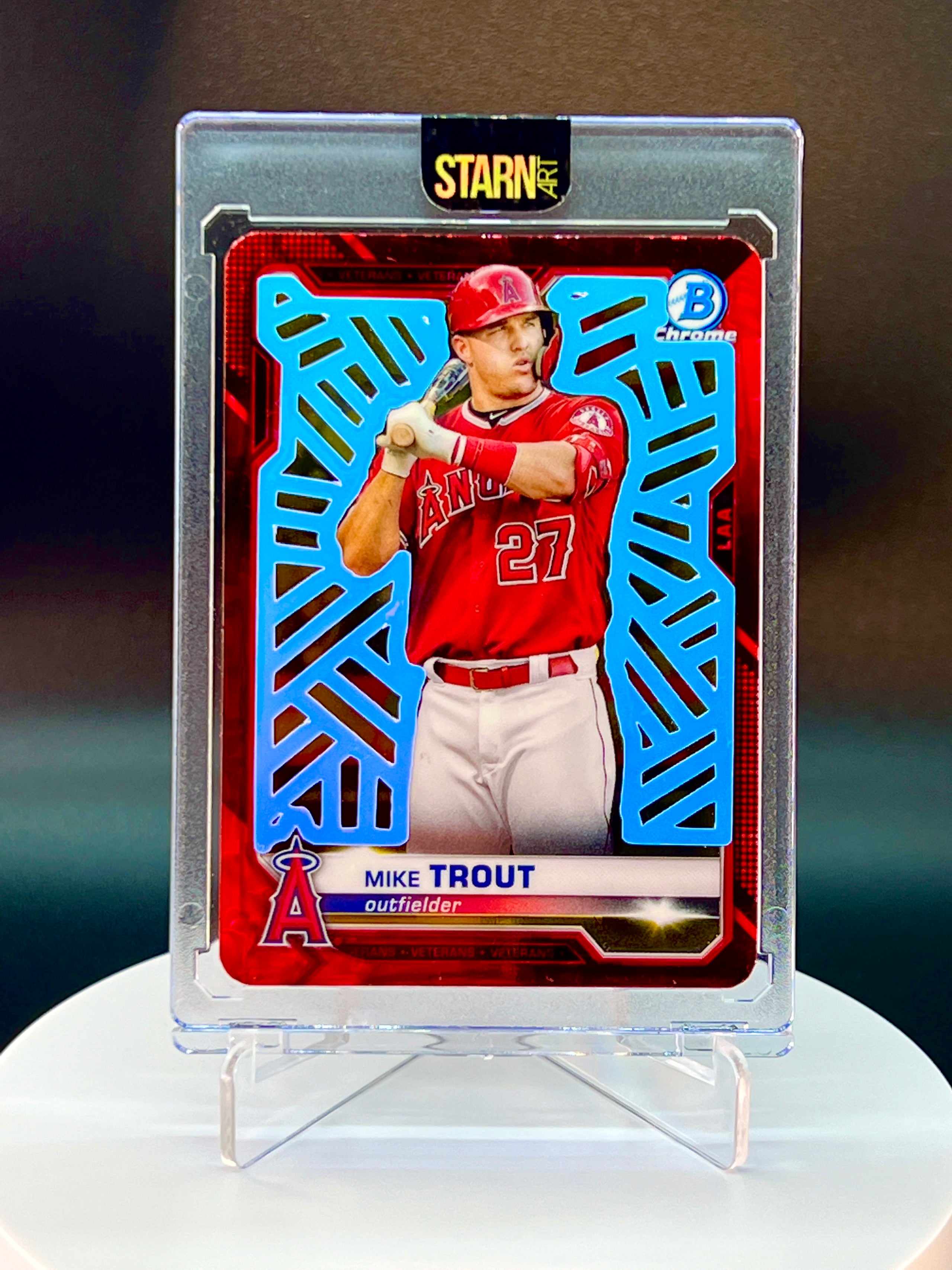 Mike Trout Custom 1/1 Baseball Card Art - Painted and Embossed