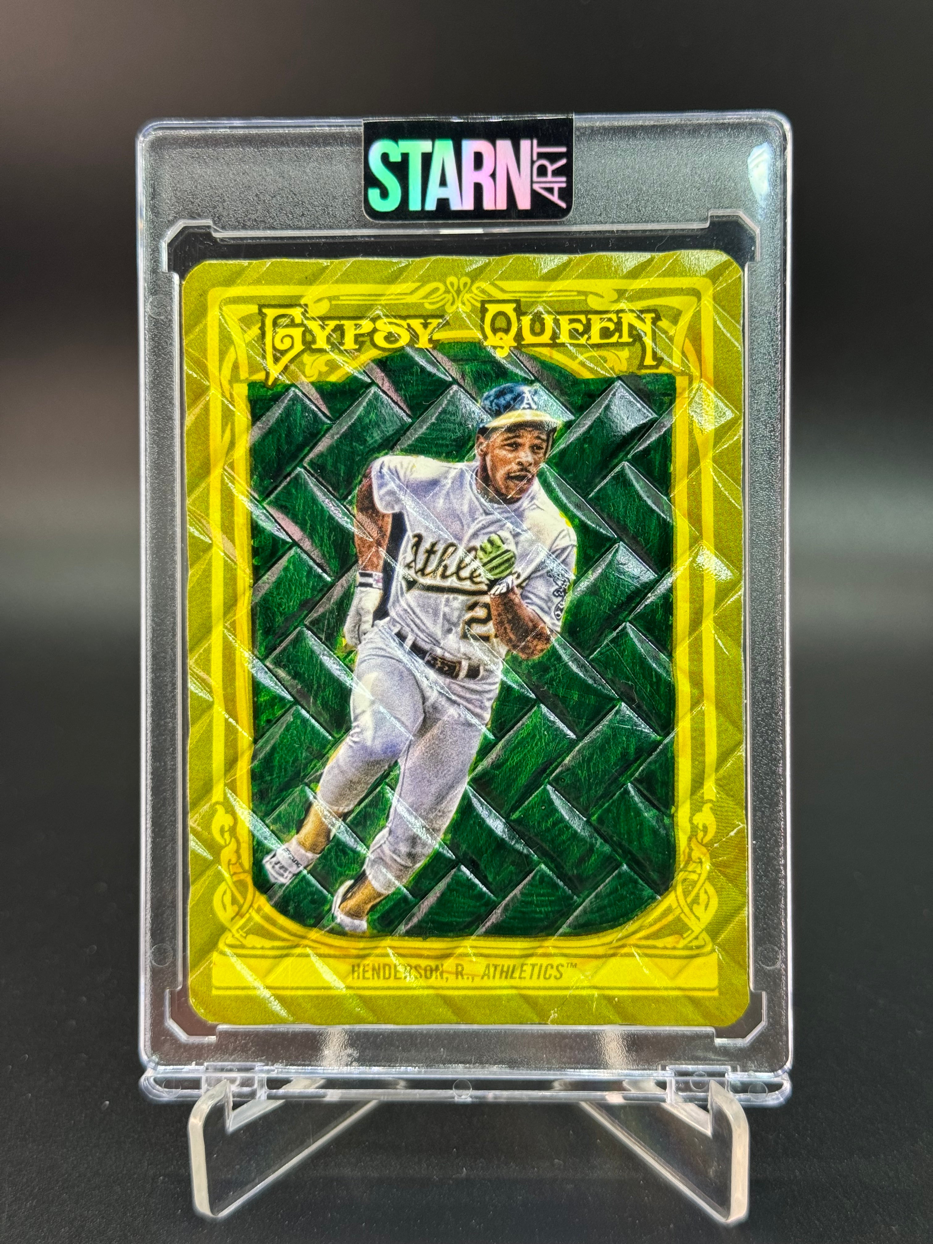Rickey Henderson Custom 1/1 Baseball Card Art - Painted and Embossed