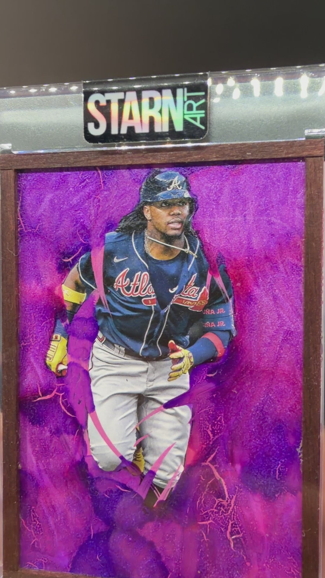 Ronald Acuna Jr. Custom 1/1 Baseball Card Art - Painted and Wood Framed
