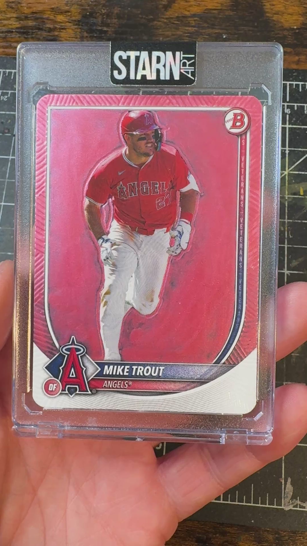 Mike Trout Custom 1/1 Baseball Card Art - Painted and Embossed