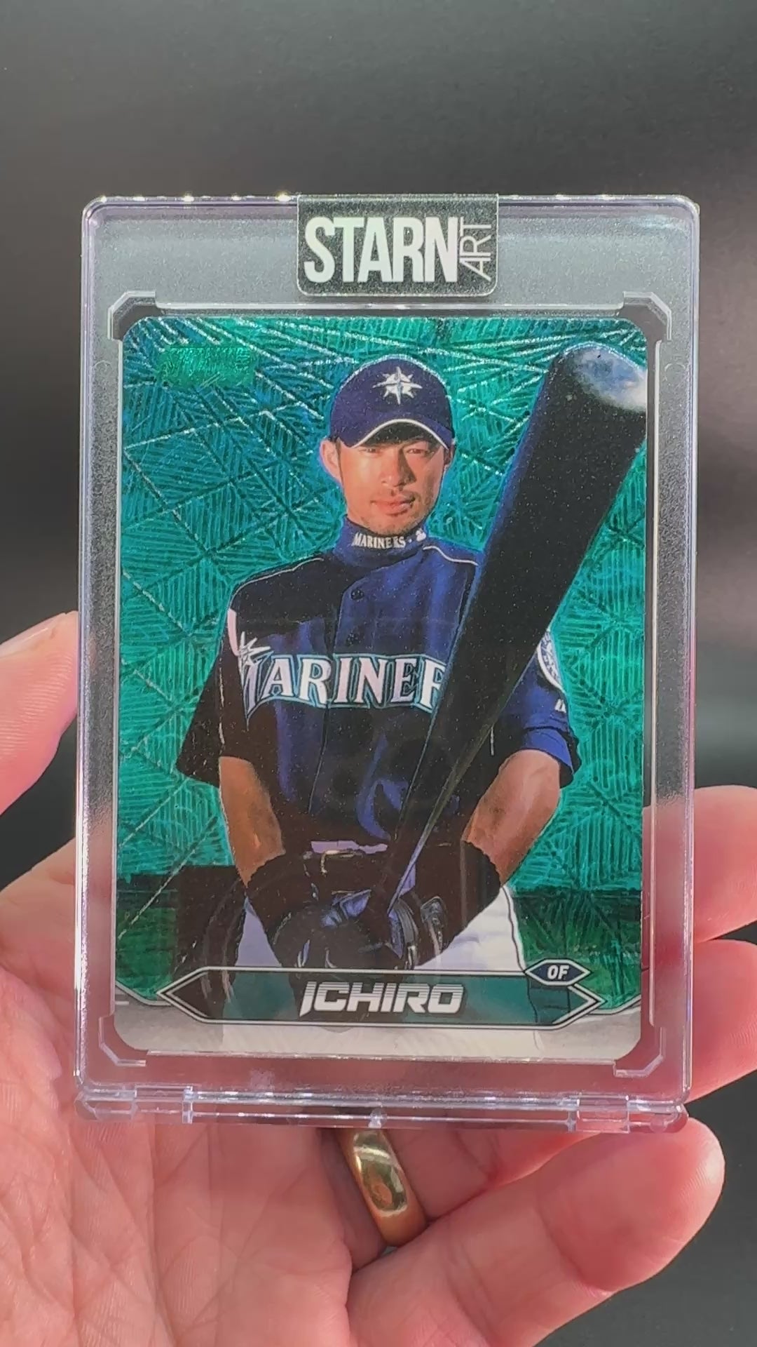 Ichiro Custom 1/1 Baseball Card Art - Painted and Embossed