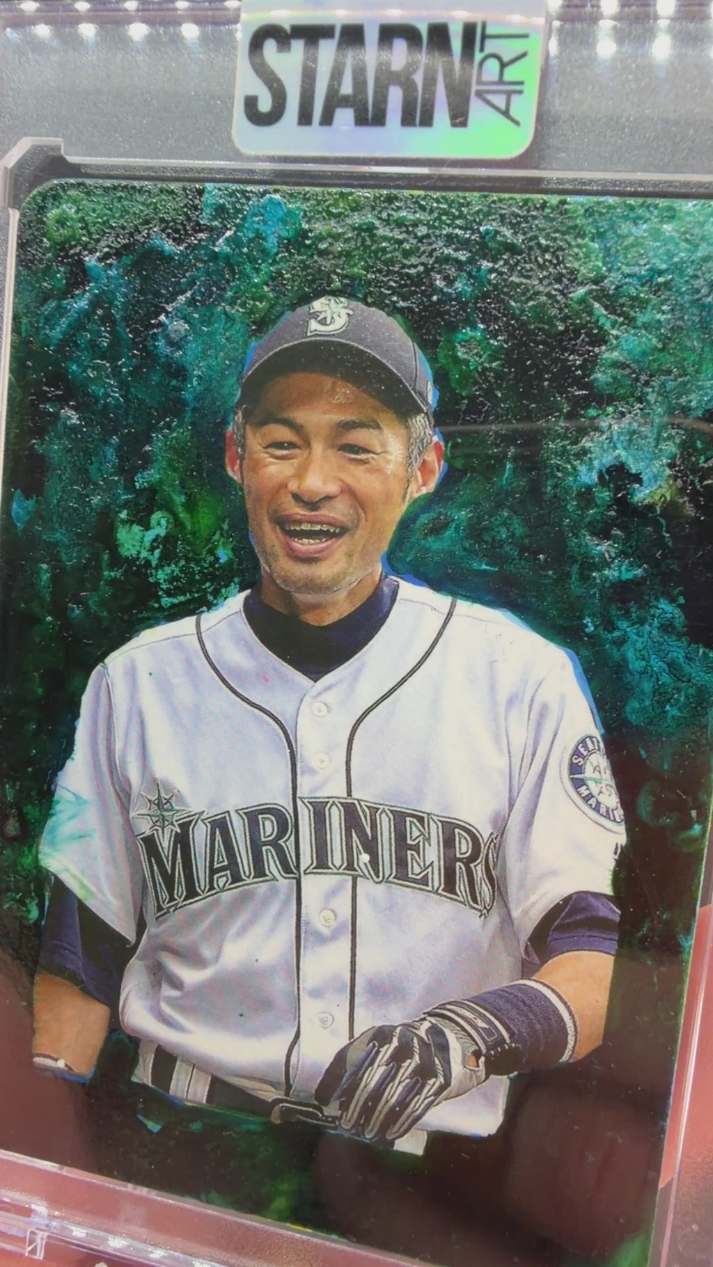 Ichiro Custom 1/1 Baseball Card Art - Painted and Embossed